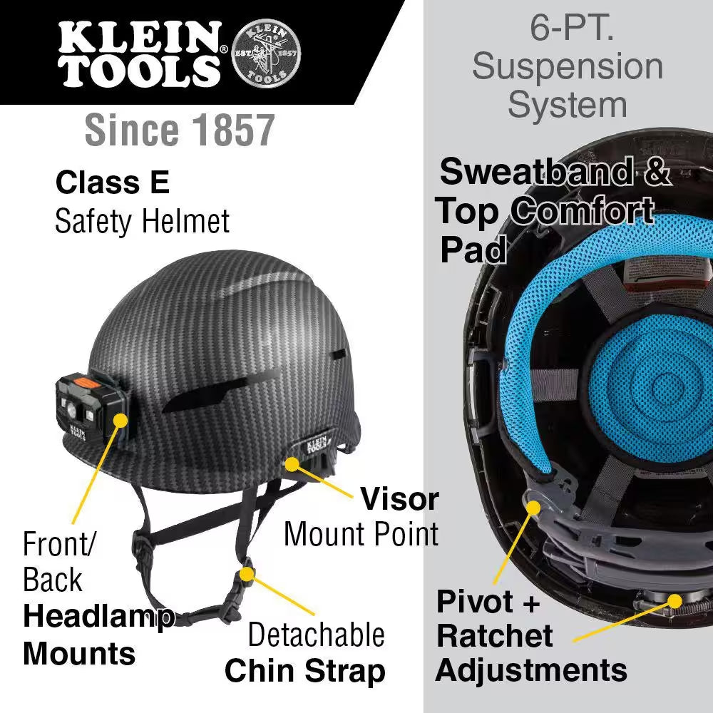 Safety Helmet, Premium KARBN Pattern, Non-Vented, Class E, Headlamp