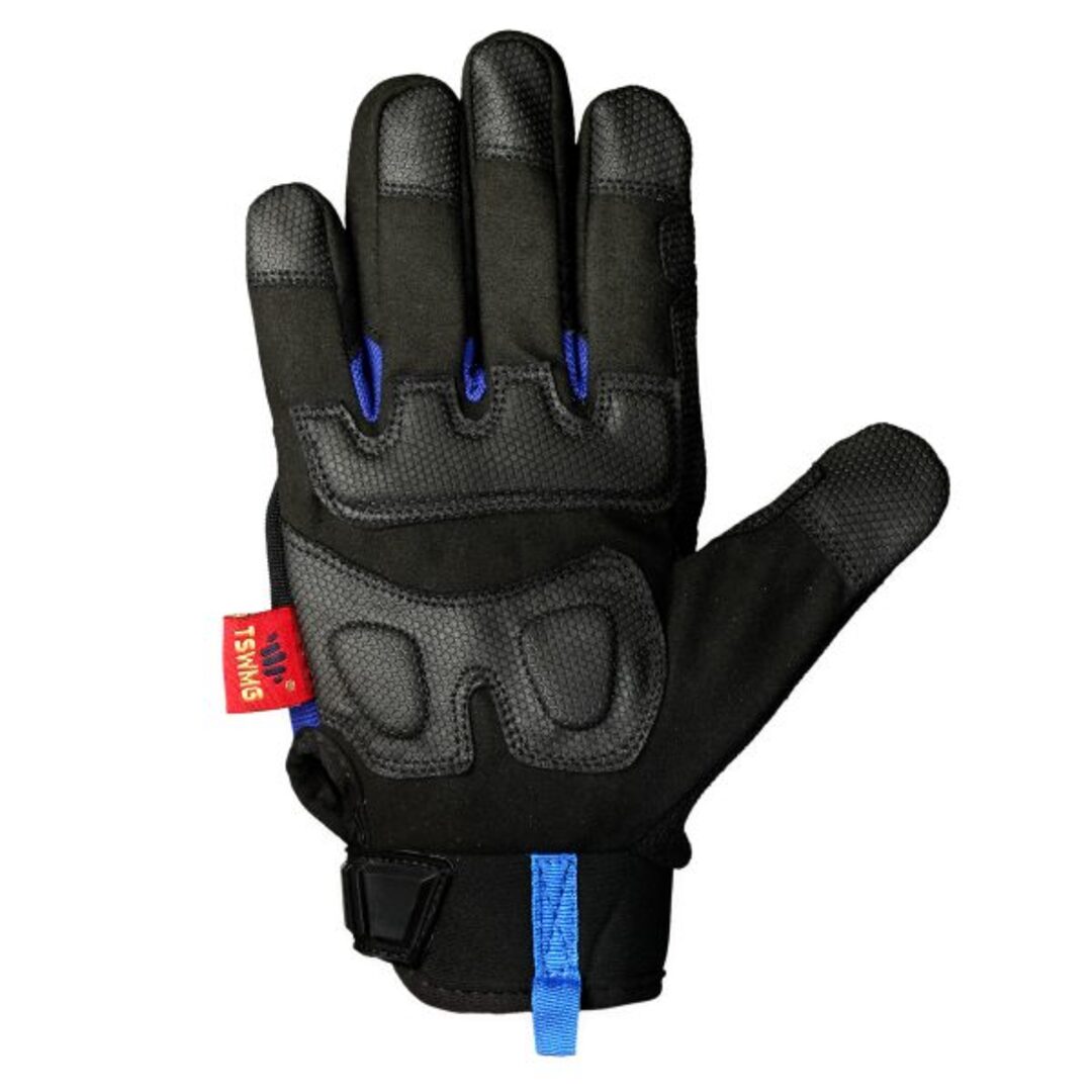 tswm blue black impact demolition construction mechanic gloves hand side
