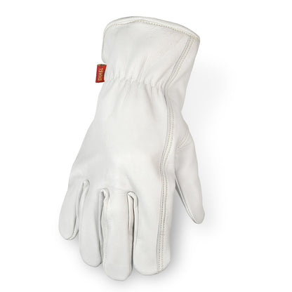 Goat Skin Driver Gloves CDY-1030 in construction use, showcasing insulation