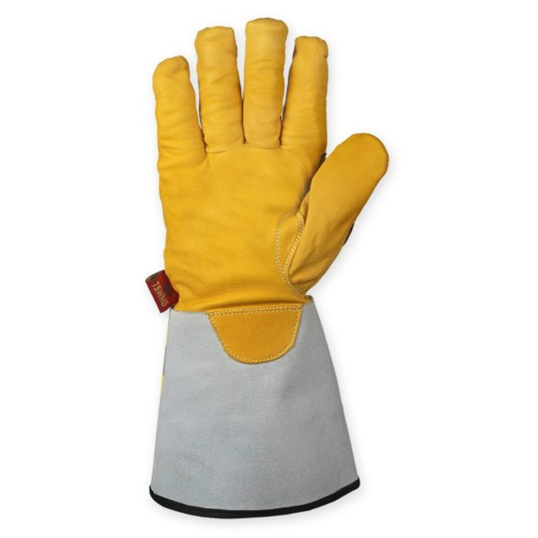 tswm orange flourescent lined grain-goatskin construction gloves w5 hand side