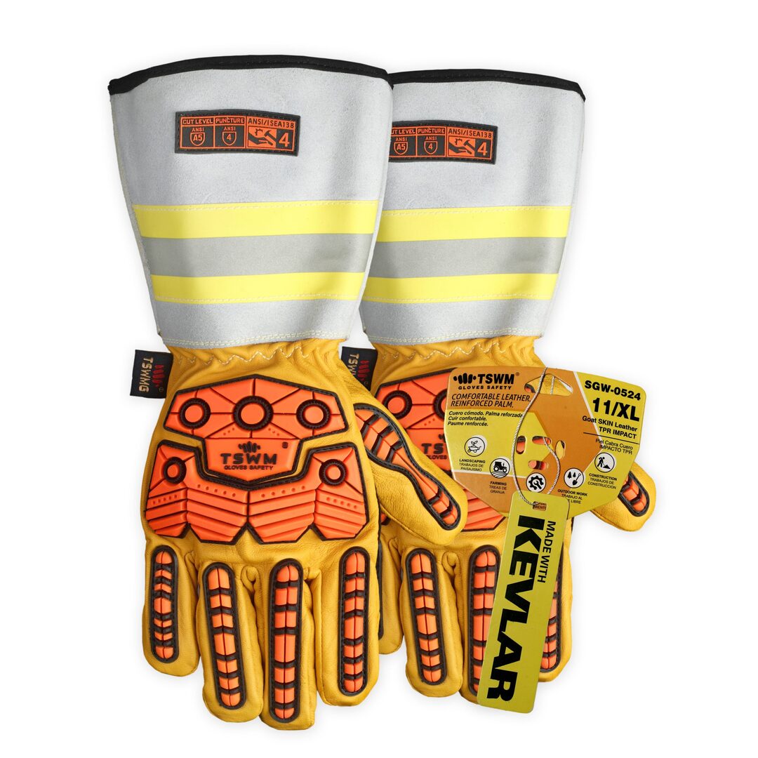 tswm orange flourescent lined grain-goatskin construction gloves w5 pair