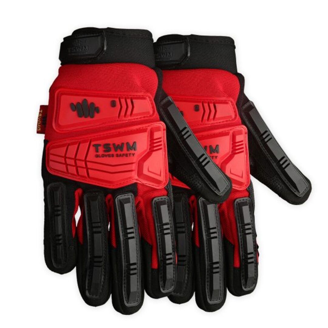 tswm red black impact demolition construction mechanic gloves pair