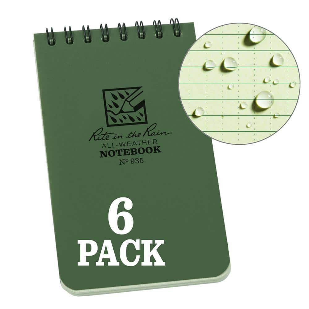 Weatherproof 3 In. X 5 In. Top Spiral Notebook, Green Cover (6-Pack)