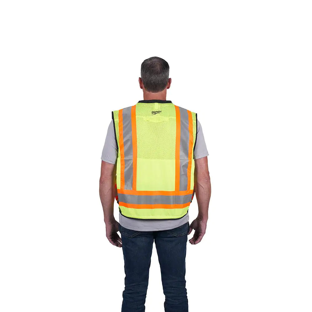 Large/X-Large Yellow Class 2 Surveyor'S High Visibility Safety Vest with 27-Pockets